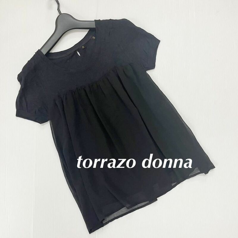 torrazo donnaトラッゾドンナ　黒ブラック薄手ニットブカットソー　サイズM程度　2重シフォン