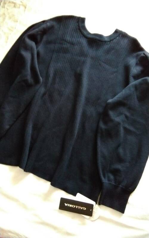 ☆レディース☆GALLORLA ☆とってもお洒落な後ろにパール風アクセ付きネイビー色長袖セーターです(o^―^o)大きいサイズＬＬ☆新品☆
