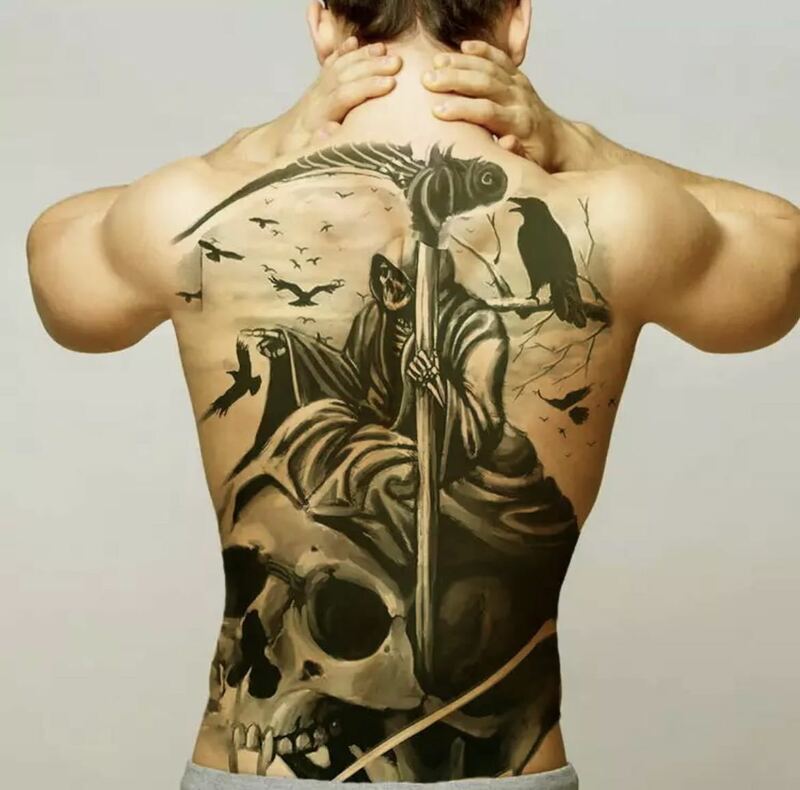 48 × 34cm タトゥーステッカー シール 刺青 入れ墨 タトゥー tattoo ボディーアート パーティー ファッション 死神 カラス 烏 1617