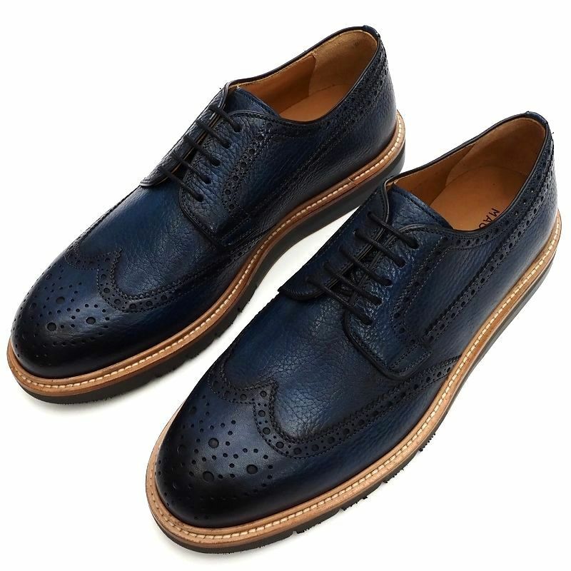 E04269 新品 MAGNANNI/ウイングチップ レザーシューズ 【サイズ：41】 ダークブルー EXTRALIGHTソール マグナーニ