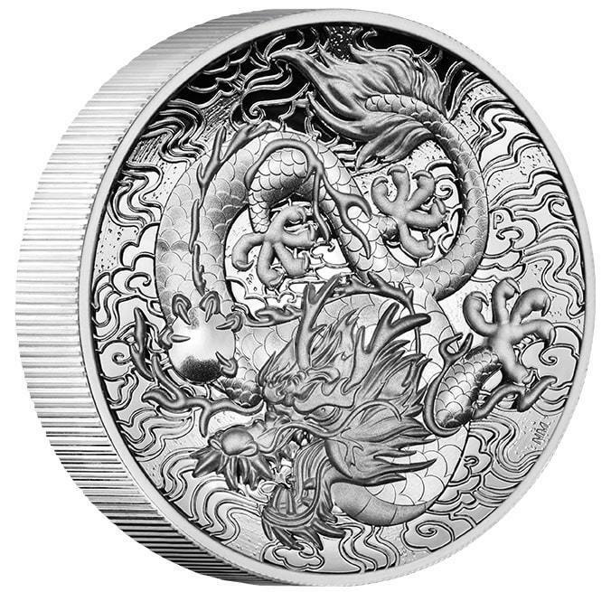 [保証書・カプセル付き] 2021年 (新品) オーストラリア「ドラゴン・龍」純銀 2オンス ハイリリーフ プルーフ 銀貨