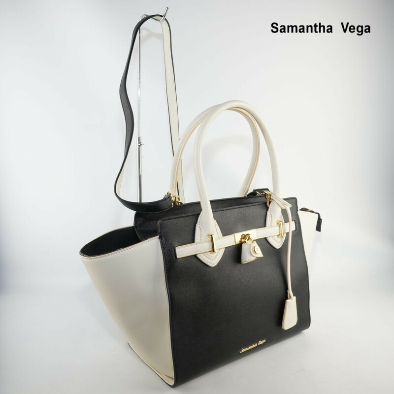 SAMANTHAVEGA サマンサベガ トートバッグ ショルダーバッグ ２way ゴールド金具 バイカラー ネイビー ホワイト@SC55