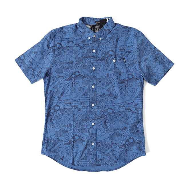 VOLCOM ボルコム ボタンダウン アートグラフィックシャツ A0421408 XL 総柄 半袖シャツ メンズ