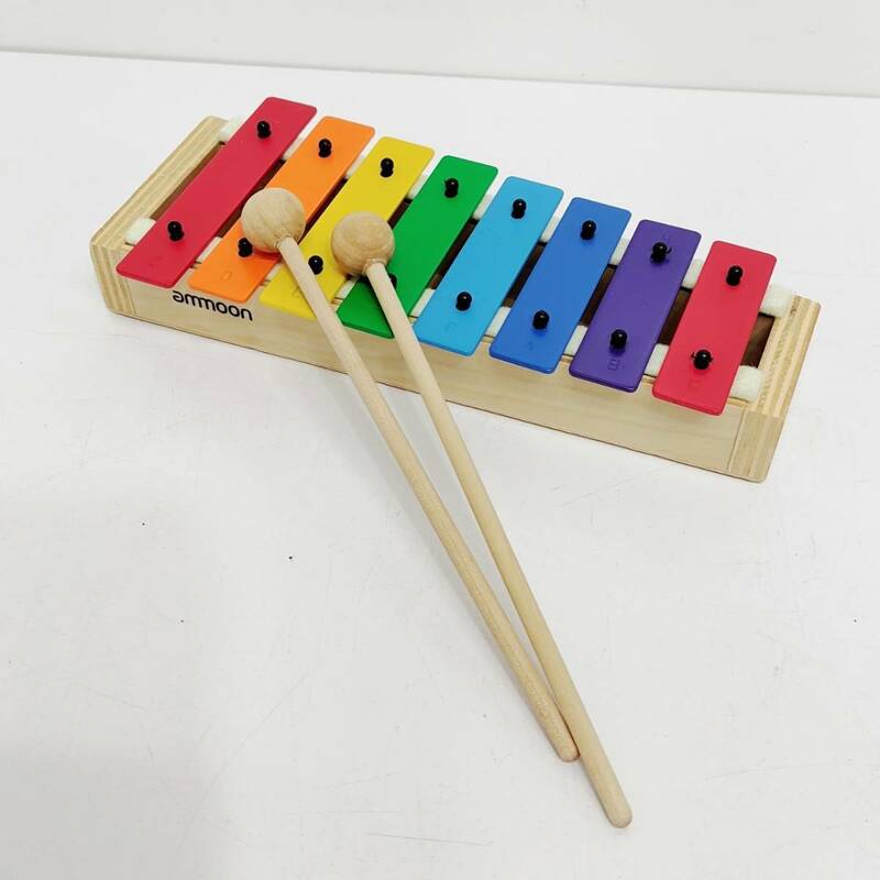 ●美品 動作品 ammoon 鉄琴 8音 木製マレット付き 子供のパーカッション 知育玩具 おもちゃ 楽器 音楽 キッズ S1660