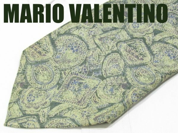 D 305 マリオ・ヴァレンティーノ MARIO VALENTINO ネクタイ 緑系 アート系 ジャガード