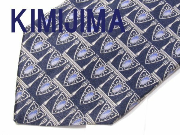D 871 キミジマ KIMIJIMA COLLECTION ネクタイ 紺系 アート プリント