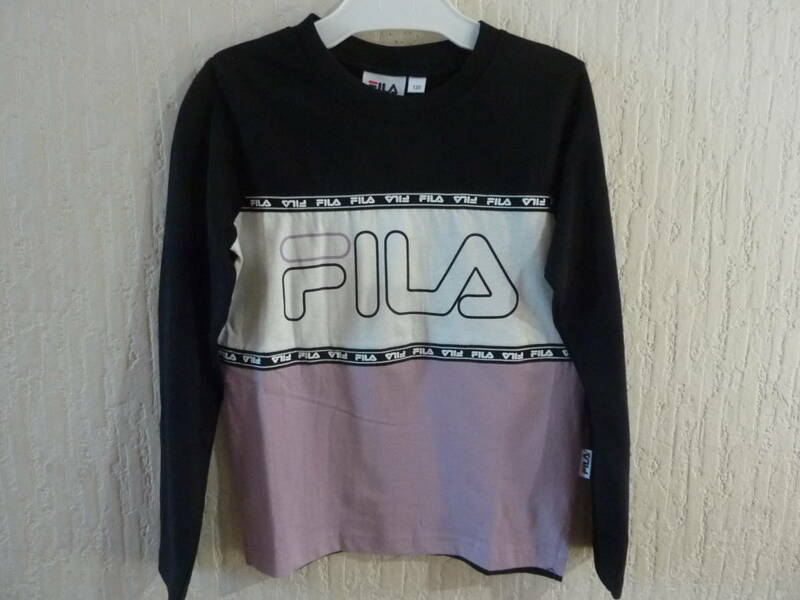 ★FILA☆フィラ BIGロゴ キッズTシャツ【FILAライン付】黒＆白＆薄紫★綿100％着心地抜群★キッズサイズ120(男女兼用)★新品未使用タグ付★