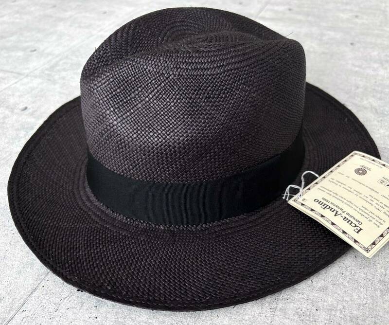 新品 エクアアンディーノ パナマハット 中折れハット ブラック × ブラック　　Ecua-Andino Hats ハンドメイド エクアドル製 柳7580