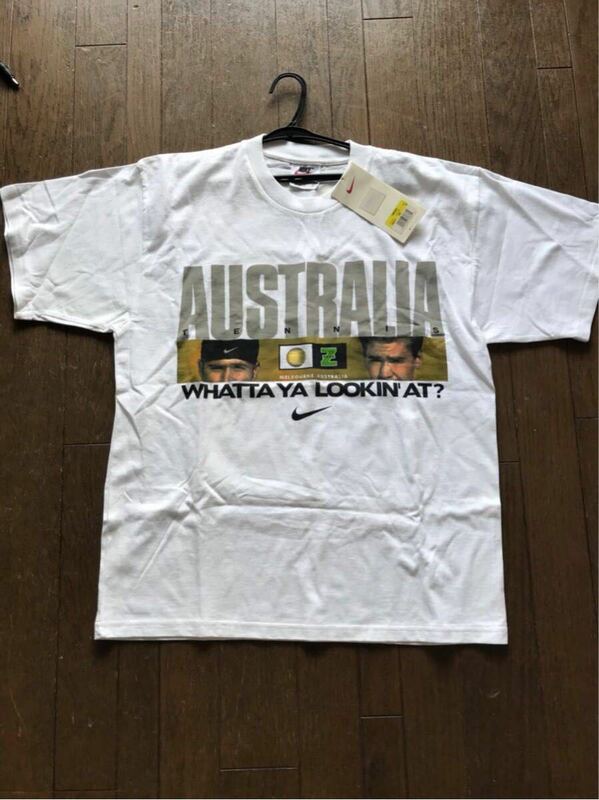 オーストラリアンオープン1997 新品未使用 タグ付き ナイキ アガシ サンプラスtシャツ US Sサイズ
