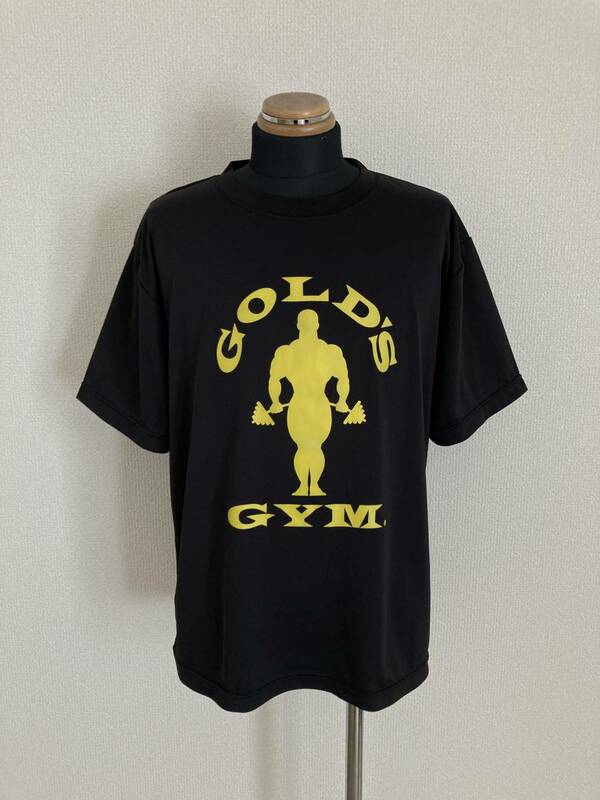 【GOLD'S GYM】ロゴTシャツ L 名門 ゴールドジム 普段着 筋トレ ワークアウトなど 黒黄 スポーツ素材 良品 送料無料 