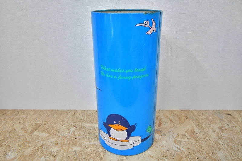 昭和　レトロ　当時物　ファンシー　キャラ　ペンギン　傘立て　かさ立て　ダストボックス　缶　高さ　約４１ｃｍ　直径　約１９ｃｍ