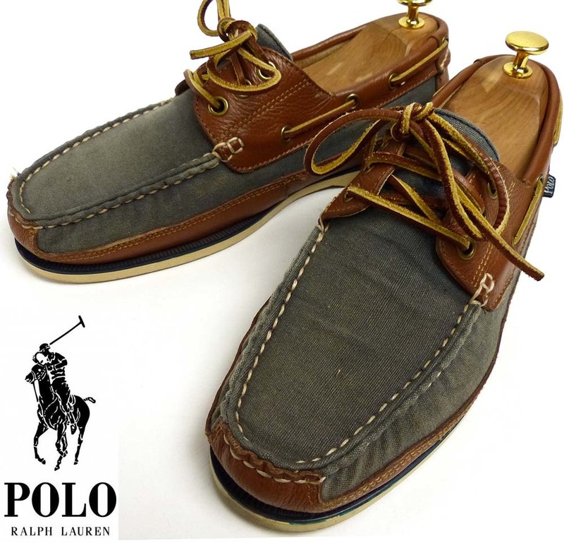 POLO RALPH LAUREN / ポロ ラルフローレン レザー×キャンバス デッキシューズ　US8(26cm相当)(メンズ)【中古】6i-1-105