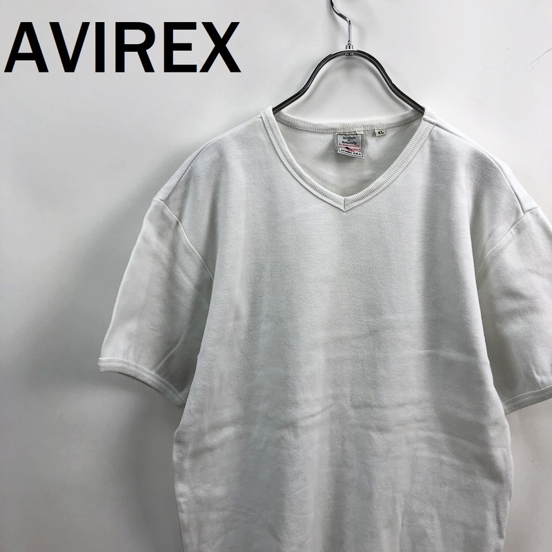 【人気】AVIREX/アヴィレックス 半袖Tシャツ Vネック リブニット コットン ホワイト サイズXL/S5587