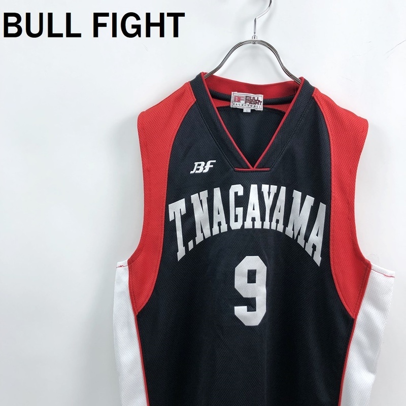 【人気】BULL FIGHT/ブルファイト タンクトップ メッシュ素材 ユニフォーム バスケットボール Vネック ブラック レッド サイズL/S5589