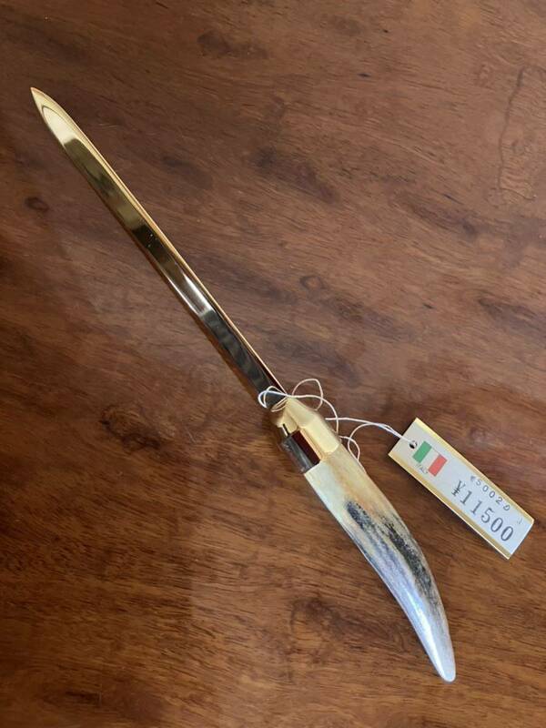 ペーパーナイフ、イタリア製、真鍮製、柄が角型