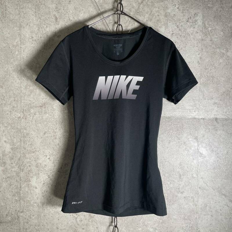 美品 NIKE PRO ナイキプロ DRI-FIT 半袖Tシャツ 黒ブラック レディースM スポーツランニングヨガウェア