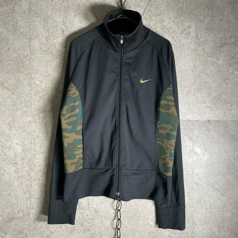 NIKE FIT ナイキフィット トラックジャケット ナイキジャージ カモフラ レディースL 黒ブラック 217828-A41 スポーツウェアランニングヨガ