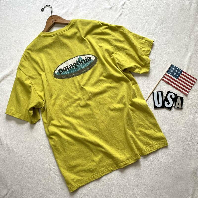 【美品・希少イエロー】９０ｓパタゴニアオーバルビンテージＴシャツＵＳＡ製アメリカ米国９０年代ヴィンテージ当時物サイズL