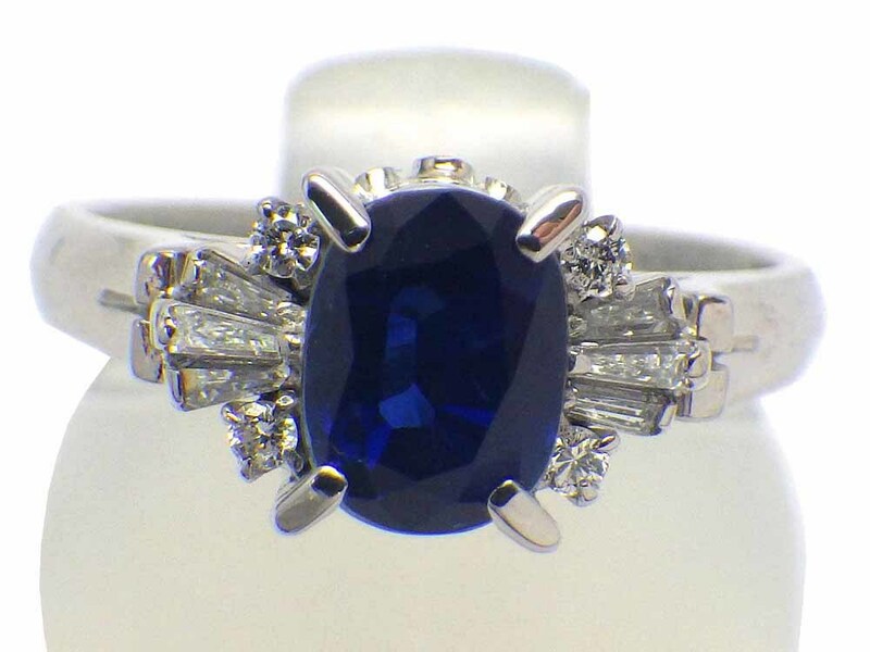 通常サファイア ダイヤモンドリング Pm900 5.6g 11号 GRJソーティング付き　Jewelry Sapphire1.34ct Dia0.13ct Ring