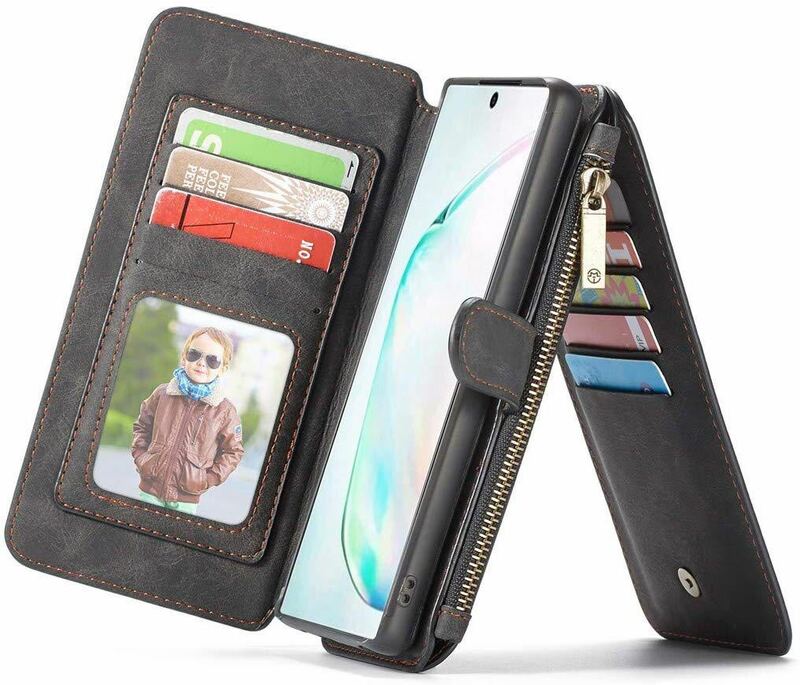 Galaxy note10+ レザーケース　SC-01M SCV45 ギャラクシーノート10 プラス　ケース　手帳型 お財布付き 財布型　カード収納 カバー　black