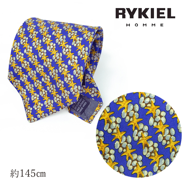 【新品未使用】在庫一掃！ RYKIEL HOMME リキエル ネクタイ 柄 派手 ユニーク 絹100% シルク 青 ブルー 星