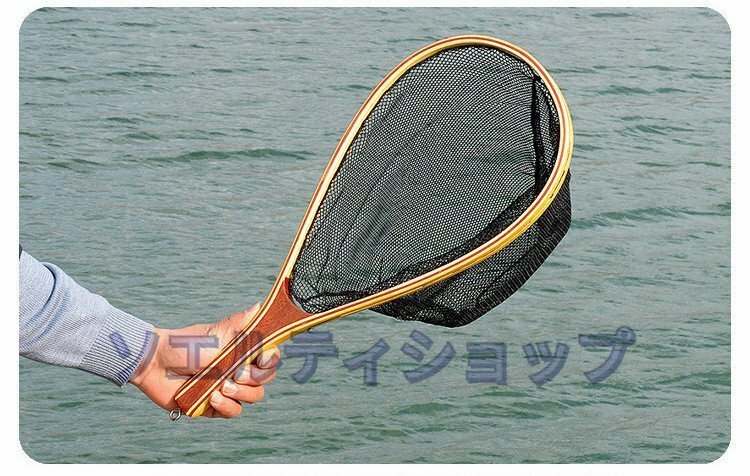 便利実用品★ 渓流 管釣り 木製 ランディングネット リリースネット ハンドネット タモ網 玉網 ネットの深さ約35cm フィッシング