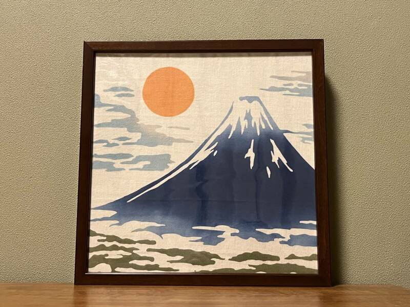 手ぬぐい フレーム付き まめぐい かまわぬ 額 富士山 手拭い こげ茶 ブラウン 正方形 スクエア 壁掛け 和室 木製 インテリア アクリル 日本