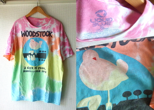 XL★リキッドブルーLIQUID BLUE★WOODSTOCKウッドストックTシャツ タイダイ　ヒッピー70sロックdeadバンドgratefulフェスloveジミヘン00s