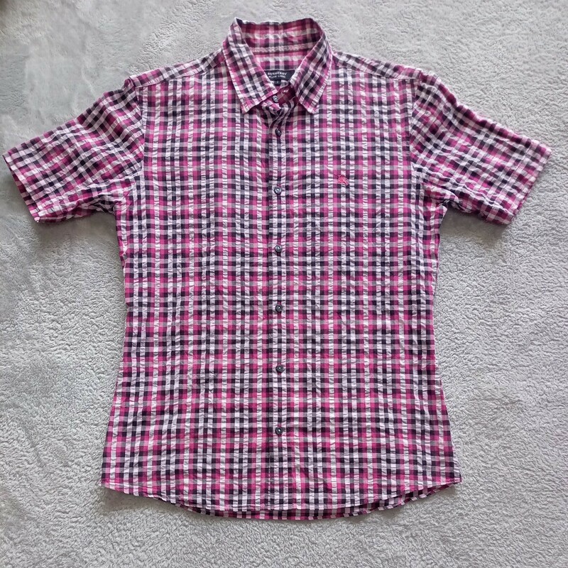 バーバリーブラックレーベル BURBERRY BLACK LABEL チェックシャツ サイズ2 ピンク 半袖