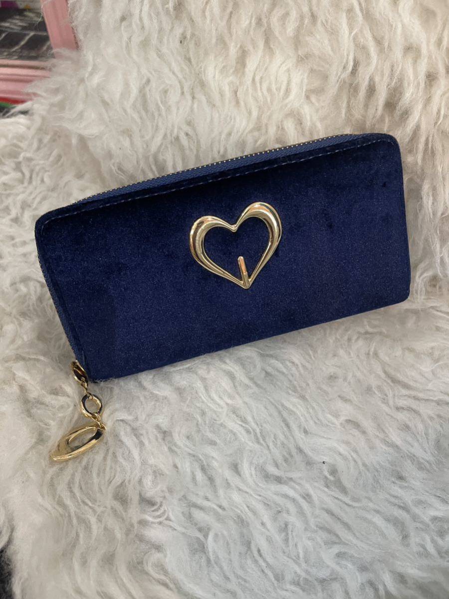 新品　長財布 ネイビー　ベロア　ハート