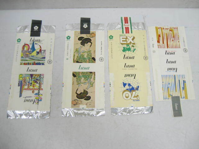 4枚セット レア レトロ 日本 1970年代 古い煙草 たばこ パッケージ luna ルナ シガレット 紙 ラベル アンティーク ビンテージ 万博