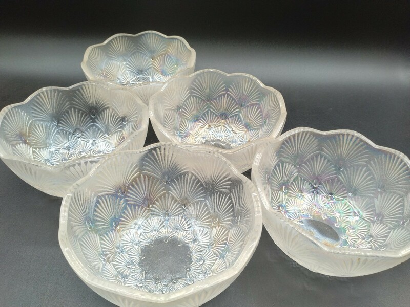 オーロラガラス ボウル 5客 昭和レトロ ガラス 器 美品 サラダボウル ガラス 皿