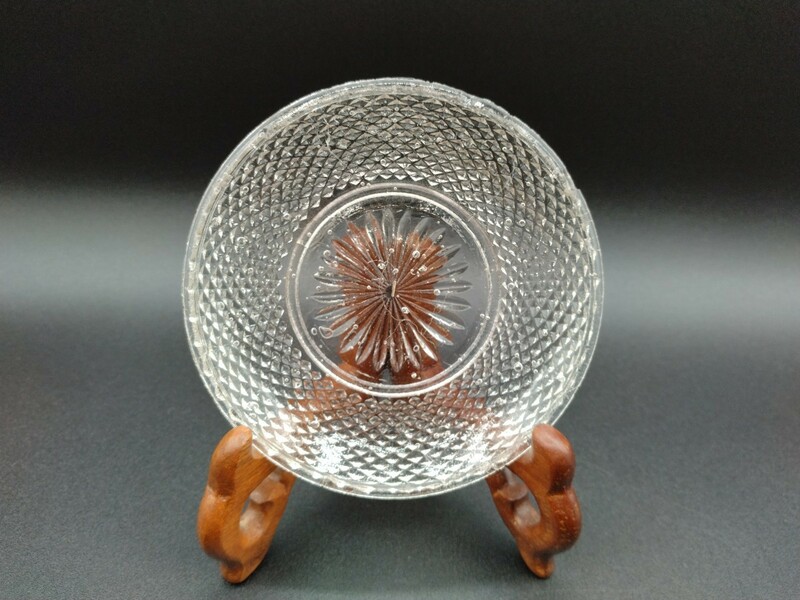 アンティーク プレスガラス 霰文 豆皿 プレス皿 ガラス 小皿