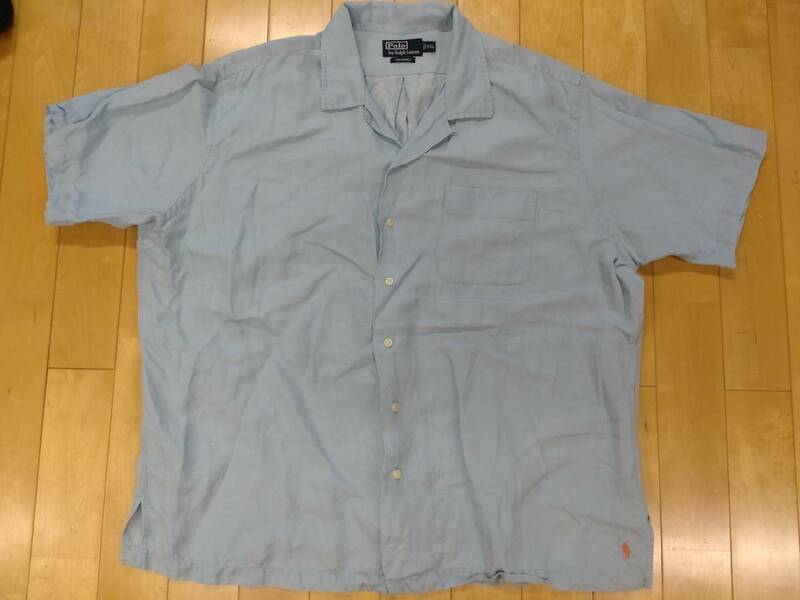 90s　ポロラルフローレン　Polo Ralph Lauren　リネンシルクオープンカラーシャツ　CALDWELL　サイズＸＸＬ　