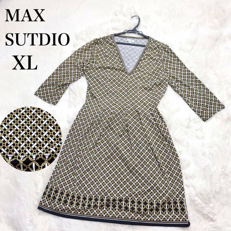 美品 XL 大きいサイズ アメリカ発 MAX STUDIO 総柄 ワンピース
