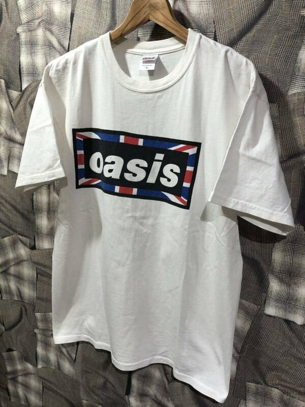 アンビル製　OASIS オアシス　00年代　アンビル　ユニオンジャック　ロゴTシャツ　バンドTシャツ　サイズL ホワイト　FK