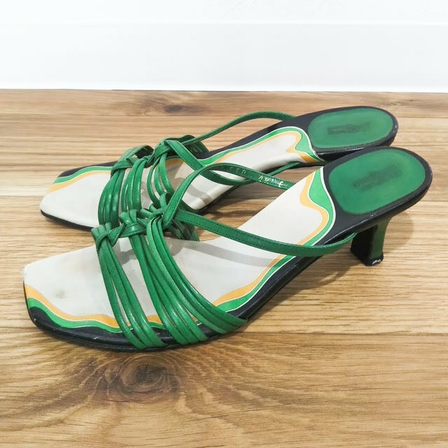 イタリア製 Salvatore Ferragamo サンダル 4.5サイズ 緑系 グリーン ヒール フェラガモ レディース 靴