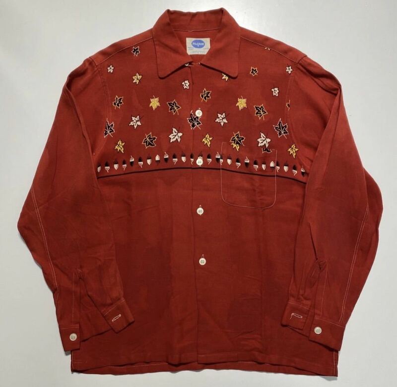 【M】50s 60s Vintage PILGRIM L/S Rayon Shirt 50年代 60年代 ヴィンテージ ピルグリム 長袖 レーヨン シャツ 長袖シャツ USA製 R2