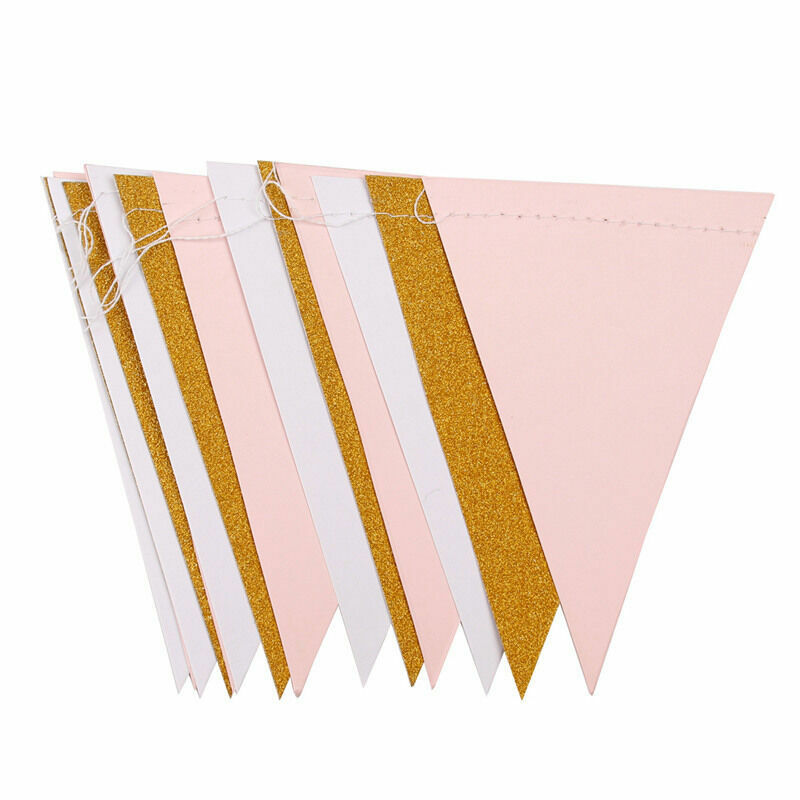 パーティーグッズ　ペーパー・ガーランド　3m（15個）　カラー：金+白+ピンク　三角形　2個セット　ハロウィン・イベント・周年記念　新品