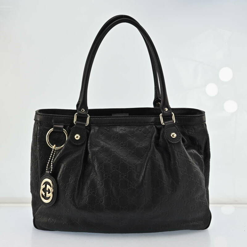 GUCCI 296835 GG柄 トートバッグ ブラック レザー ハンドバッグ ショルダーバッグ　H1098AT505