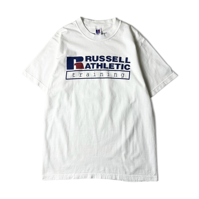 90s USA製 RUSSELL ロゴ プリント 半袖 Tシャツ M / 90年代 アメリカ製 オールド ラッセル ホワイト 白
