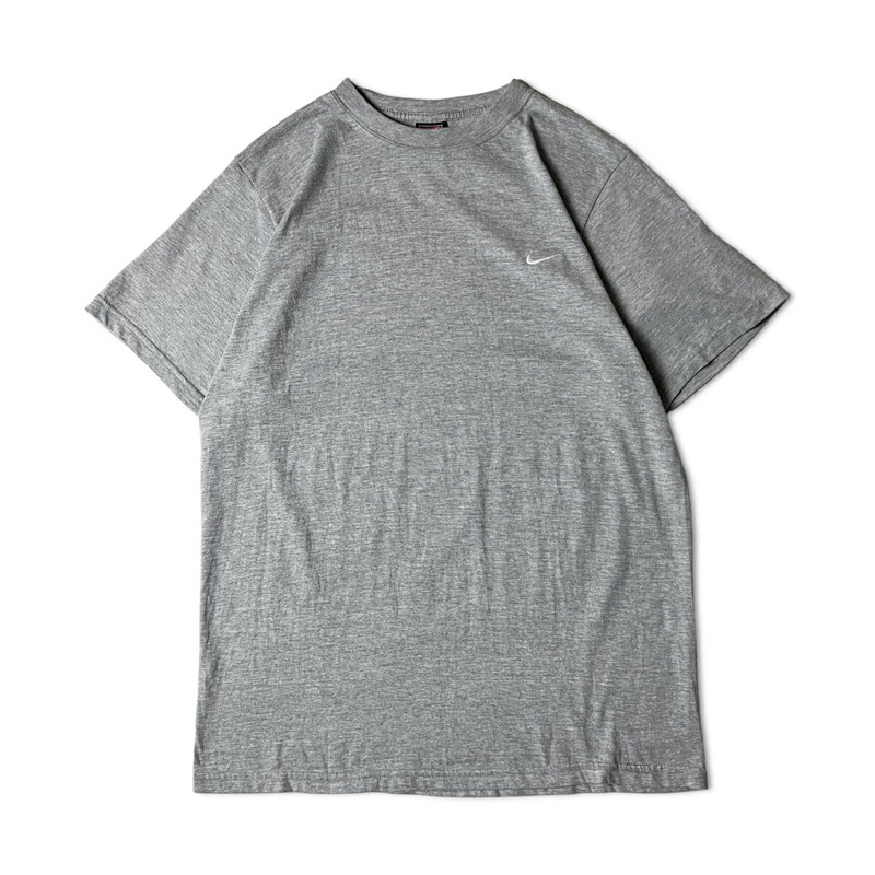 00s NIKE スウォッシュ ロゴ 刺繍 半袖 Tシャツ キッズ XL / 00年代 オールド ナイキ 霜降り グレー ワンポイント