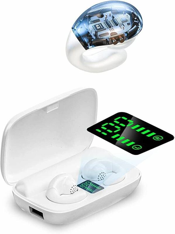 イヤホン ワイヤレス ブルートゥースイヤホン Bluetooth5.3 空気伝導 耳挟み式 モバイルバッテリー機能 LEDディスプレイ表示