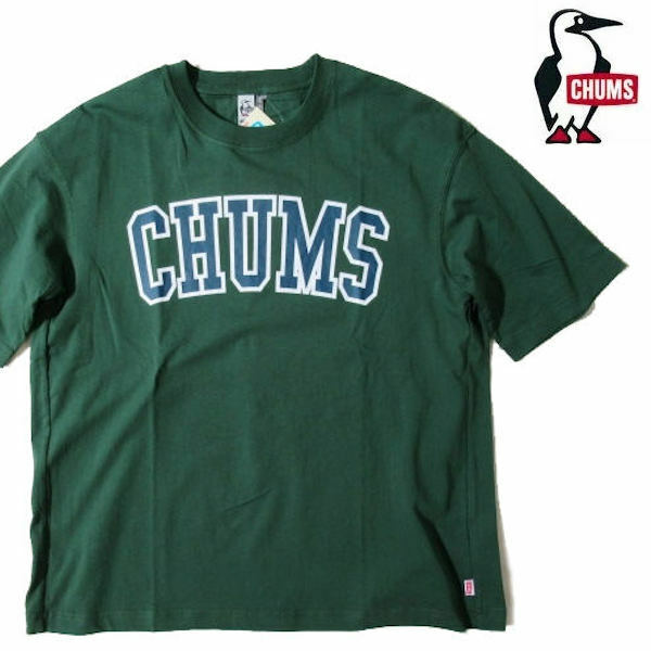 チャムス/CHUMS　オーバーサイズドチャムスカレッジＴシャツ リサイクルコットン 大きめＴシャツ CH01-2180 ダークグリーン XLサイズ