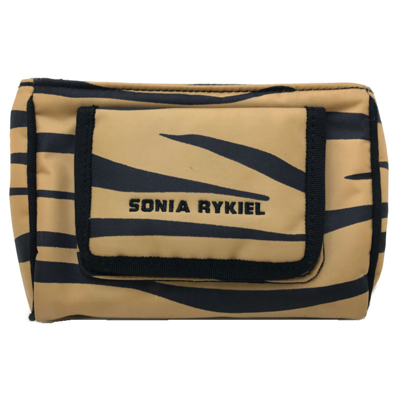 ソニア リキエル SONIA RYKIEL ポーチ アクセサリーポーチ 化粧ポーチ 鏡 ミラー付 スパンコール ゼブラ アニマル柄 ブラック