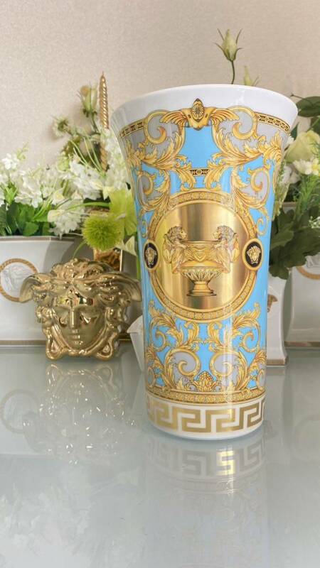 ヴェルサーチェversace Rosenthalローゼンタール花瓶フラワーベース（定価110000円）スカイブルーメデューサ