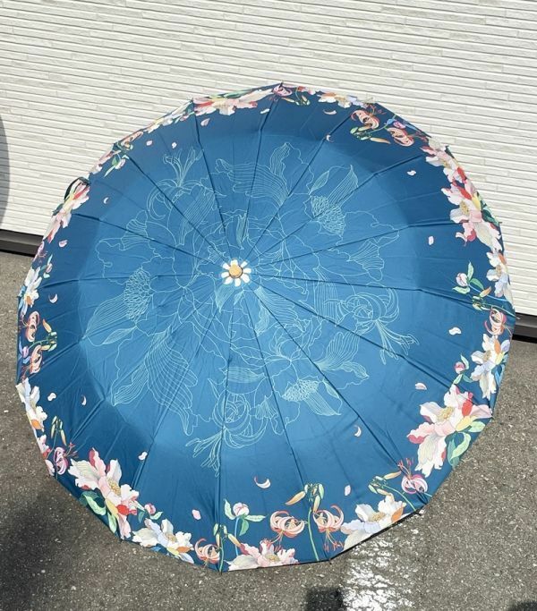 折りたたみ傘 日傘 雨傘 レディース 花柄 ブルー 手動傘 晴雨兼用傘 プリント 大きい傘 雨具 傘 女性