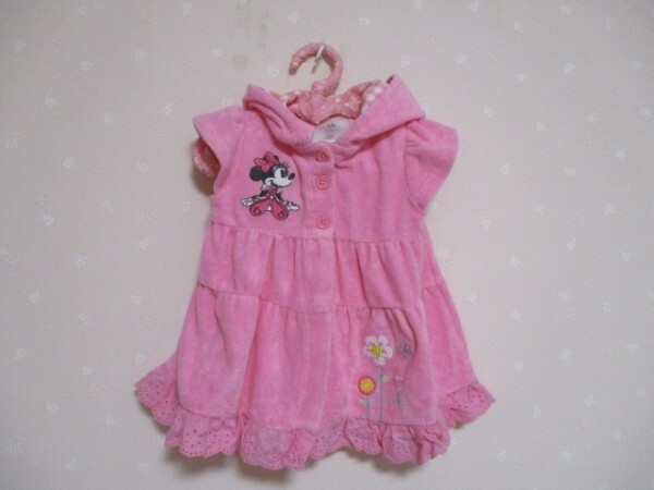 Ω Disney baby Ω★60㎝★ 可愛い刺繍とアップリケ付き半袖ワンピース■ピンク■