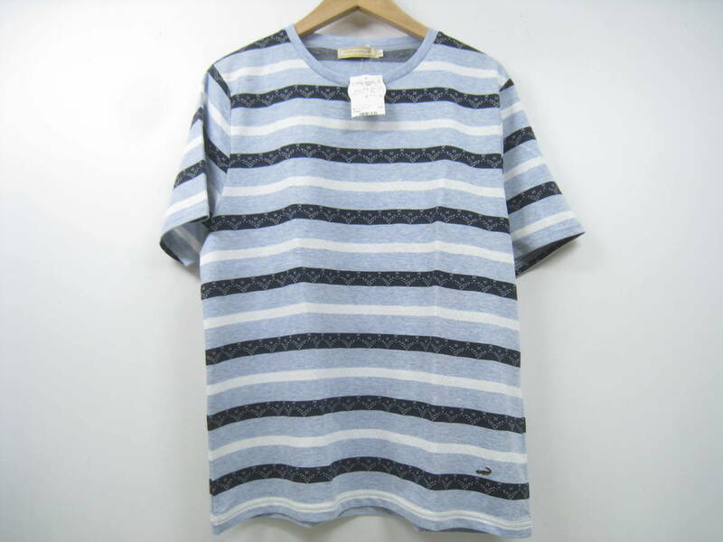 新品 CROCODILE クロコダイル Tシャツ 半袖 ボーダー 刺繍 青×紺×白 ブルー ネイビー ホワイト サイズ3L