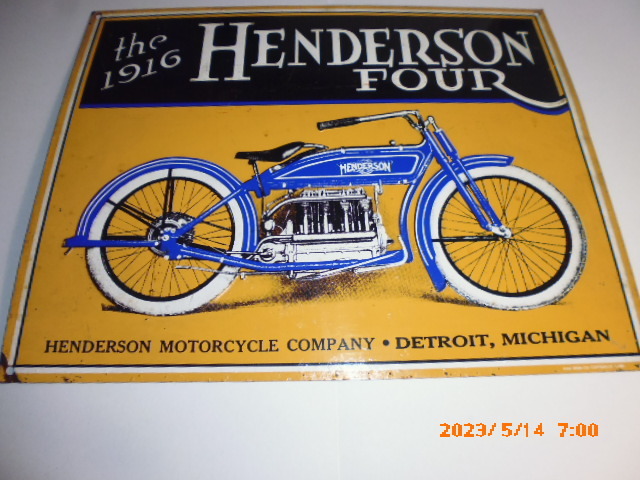 ビンテージ オートバイ　Vintage or Classic Motorcycles , Antique 金属看板　Henderson Four 1916　Tin Sign